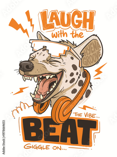 Cartoon Dalmatian Wearing Headphones Laughing.