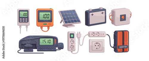 Energy equipment set illustrations on black background