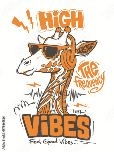 Tablou pe pânză Giraffe wearing headphones and sunglasses.