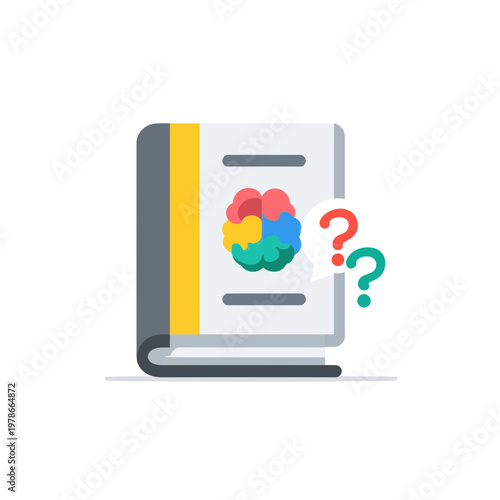 Book with Brain Icon and Question Marks