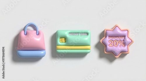 Discount shopping bag and credit card on a sale background