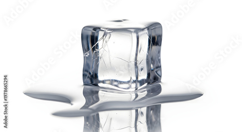 Single melting ice cube white