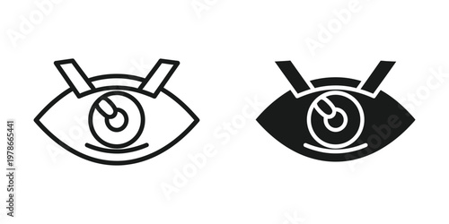 Two stylized eye icons with and without fill contrasting in design simplicity