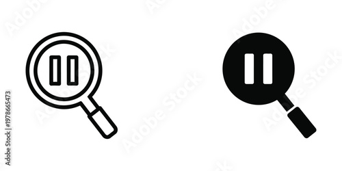 Comparison of magnifying glasses examining identical pause symbols in different styles