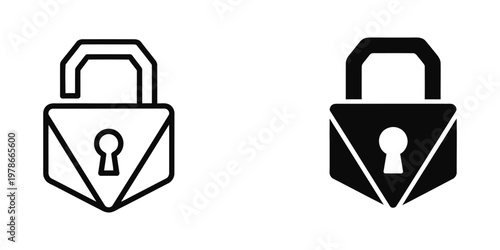Comparison of open and closed padlock icons with contrasting visual styles