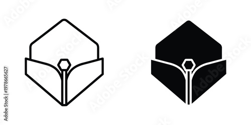 Contrast of an opened hexagonal book or envelope representations in black and white