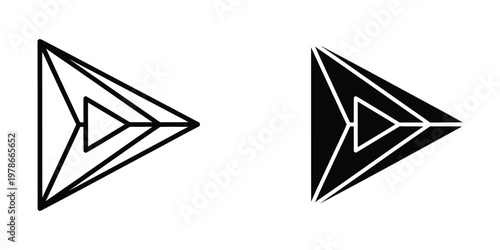 Contrasting geometric arrow shapes with different fill styles and internal structures