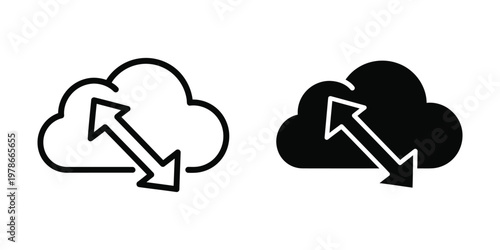 Contrast of cloud icons with upload and download arrows in different styles