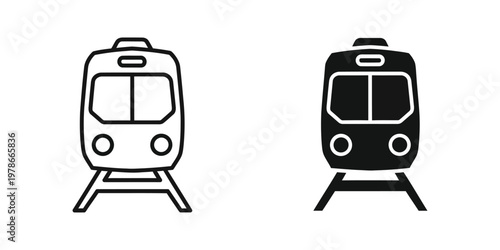 Two stylized trains depicted in contrast of white and black color schemes
