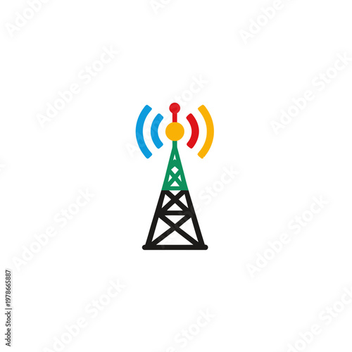 Colorful Broadcast Antenna Tower Sending Wireless Signals