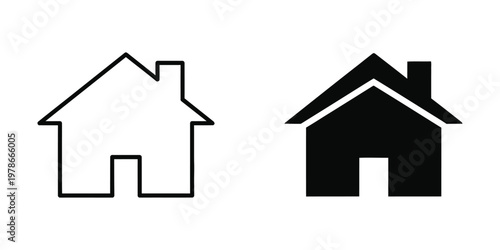 Comparison of outline and filled house icons with different roof styles