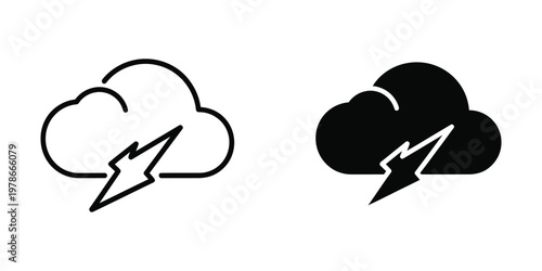 Comparison of lightning symbols within different colored clouds for weather icons