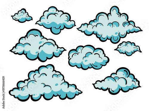 Set of Blue Clouds Sky Weather Background Icons