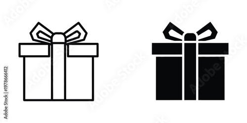Contrast between a white gift box and a black gift box with decorative ribbons.