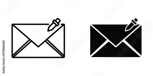 Contrast of sealed and unsealed envelopes with crossed-out stamps and pens