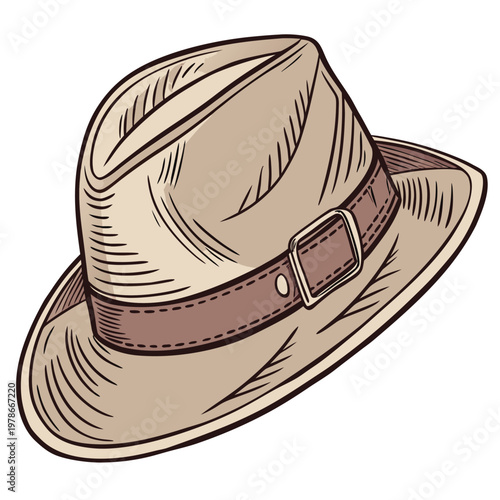 Fedora hat with leather band and buckle vintage illustration old fashioned felt hat fashion accessory headwear accessory menswear