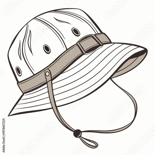 Safari hat with chin strap and ventilated sides bush hat boonie hat sun protection outdoor gear white background adventure headwear