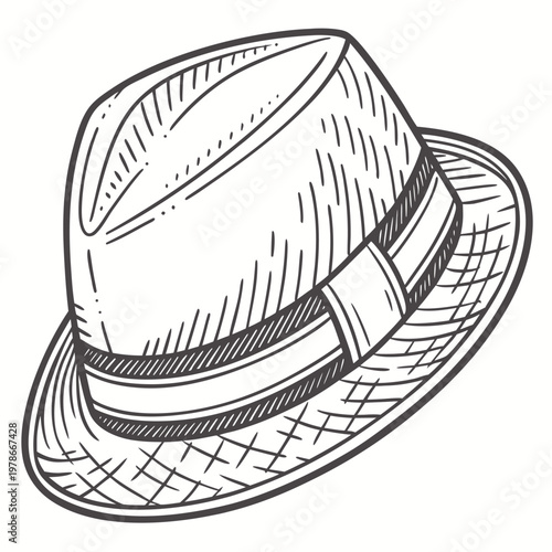 Line drawing of a stylized fedora hat with line art hand drawn headwear illustration minimalist accessory menswear womenswear clothing