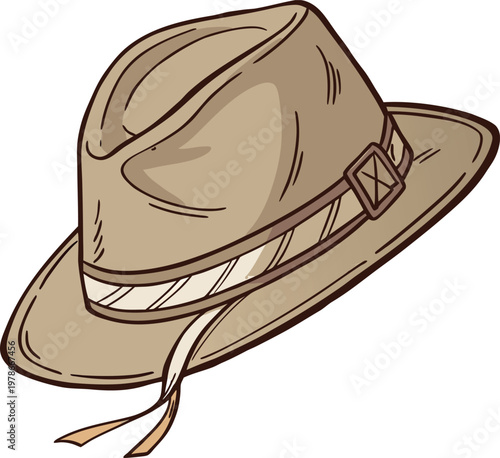 Illustrated safari hat with decorative band campaign hat boonie hat hand drawn line art adventure outdoors exploration illustration