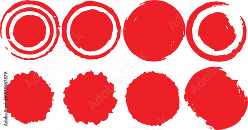 Japanese enso rings zen circle brush strokes vector set. Minimalist black ink handdrawn style oriental aesthetic elements. Grungy dry brush paint texture round frames