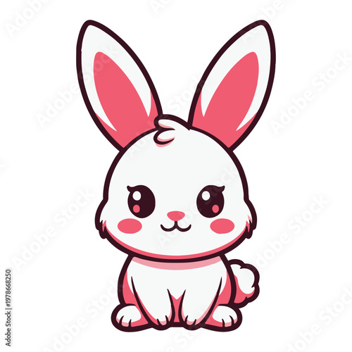 Adorable kawaii white bunny with pink ears and cheeks