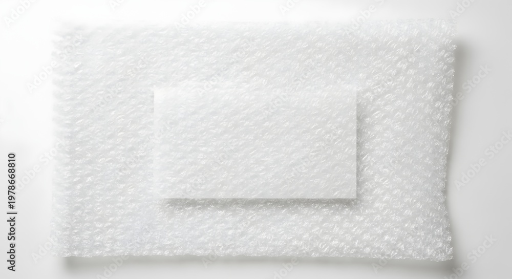Fototapeta premium Bubble wrap with translucent rectangle on top, isolated on white background