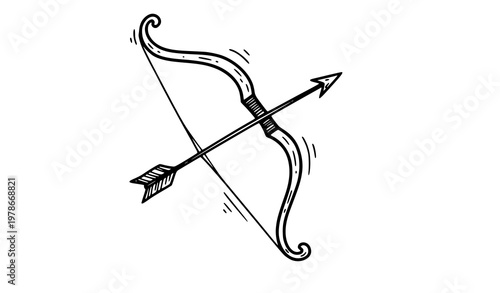 Quirky bow and arrow ink doodle hand drawn vector