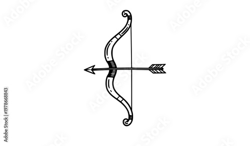 Playful bow and arrow ink sketch archery vector icon