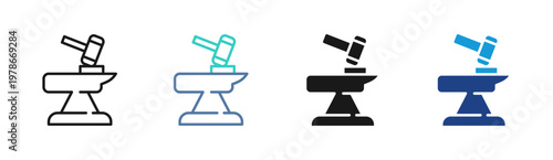 Metal Forging icon set multiple style collection