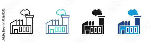 Factory Plant icon set multiple style collection
