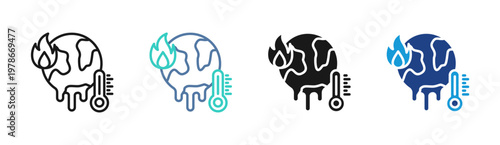 Global Warming icon set multiple style collection