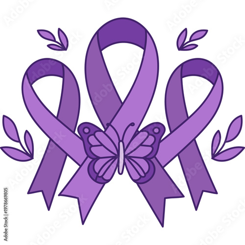 Purple Awareness Ribbon with Butterfly