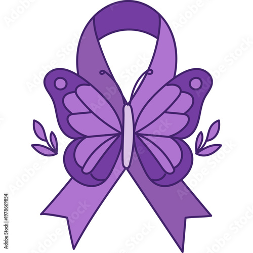 Purple Awareness Ribbon with Butterfly