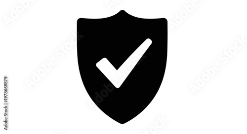 A security checkmark appears on a shield emblem in a graphic illustration.