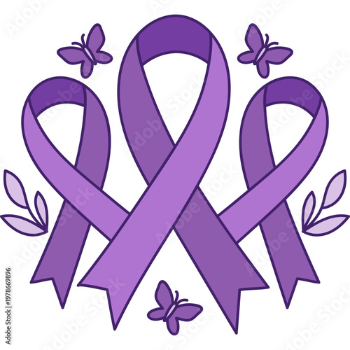 Purple Awareness Ribbons with Butterflies