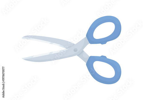 Blue scissors open on a white background. Concept: scissors cutting. Sewing elements. Handicrafts.