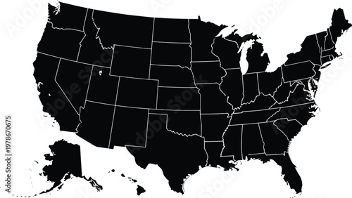 Map of the United States with state borders on transparent background for geography and travel purposes  US map