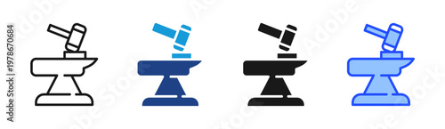 Metal Forging icon set multiple style collection