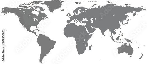 Gray world map on white background for global navigation and geography  illustration of continents and countries