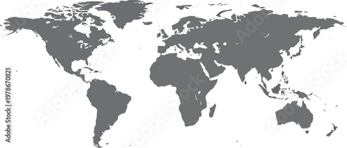 Gray world map on white background  global geography illustration