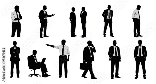 Group of Business People Silhouettes in Various Poses.