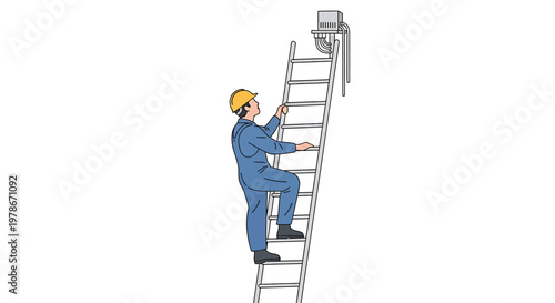 Professional technician diligently climbs an industrial ladder to perform essential machinery maintenance, ensuring seamless and efficient system operation