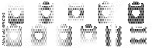 Clipboard2 Heart Halftone Icon Collection – Clipboard2 Heart Dotted Circles Halftones Geometric Dots Gradient – Dot Spray Gradient Vector Set for Modern Graphic Design