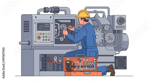 Skilled industrial mechanic performing essential maintenance and repair on complex factory machinery, ensuring efficient operation and preventing breakdowns