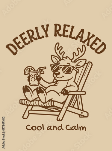 Deer wearing sunglasses relaxed sitting.