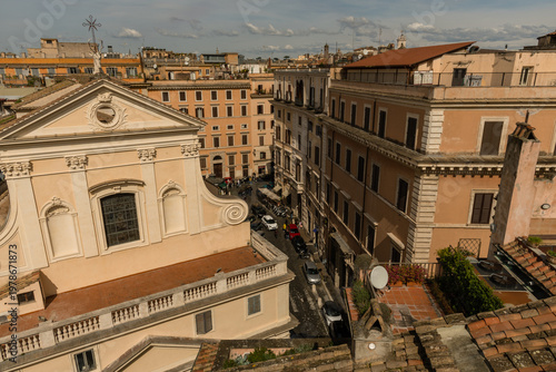 Scenic aerial Rome rooftops vista, Italy