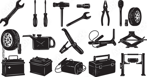 Collection of various tools and equipment for automotive repair services