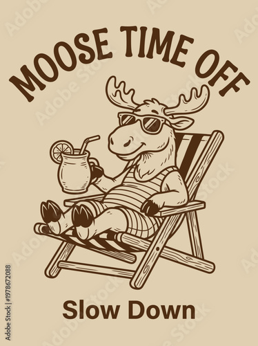 Moose Relaxing on Beach Chair.