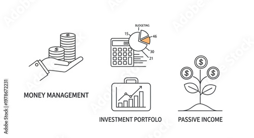 Line Drawing Financial Icons Money Investment Passive Income.