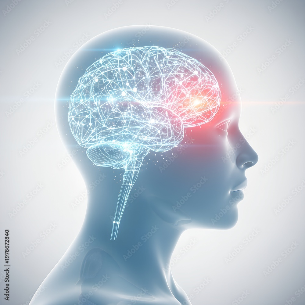 Fototapeta premium Human brain anatomy in human head profile illustration